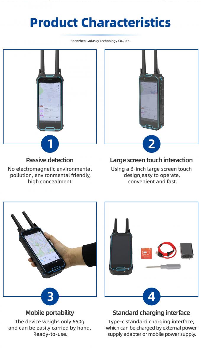Handheld Drone Detector with 3-5s Response Time 1-2km Positioning Range and ≥10 Simultaneous Detections 5
