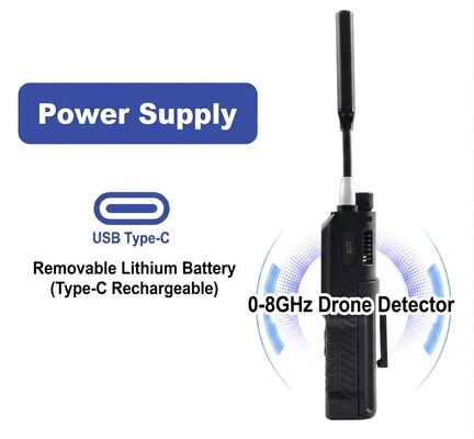 شراء كاشف إشارة احترافي بدون طيار 0-8 جيجا هرتز لناقل الحركة التناظري OFDM HD FPV وFM مع إنذار صوت اهتزاز وتسجيل بيانات مدمج لأمن المطار تصنيع عبر الإنترنت
